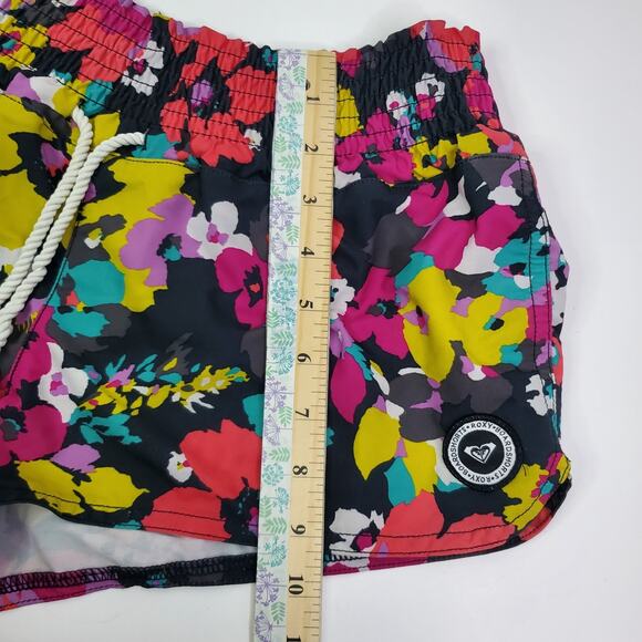 Roxy Womens Mini Swim Shorts Medium Black Multicolor Floral Print Drawstring - Picture 8 of 11